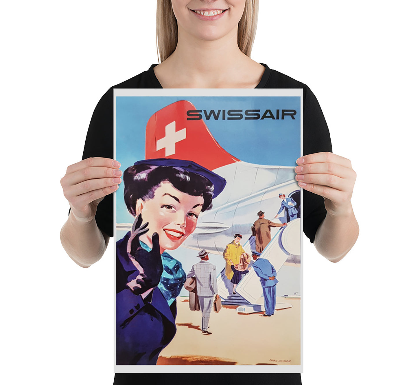 Swissair aviation poster, Switzerland vintage travel poster by unknown author, 1930s.