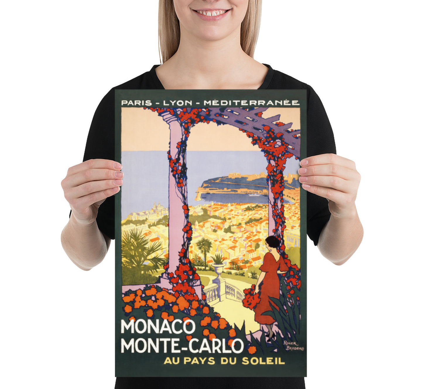 Pays du Soleil, Monaco, Monte Carlo vintage travel poster by Roger Broders, 1921.