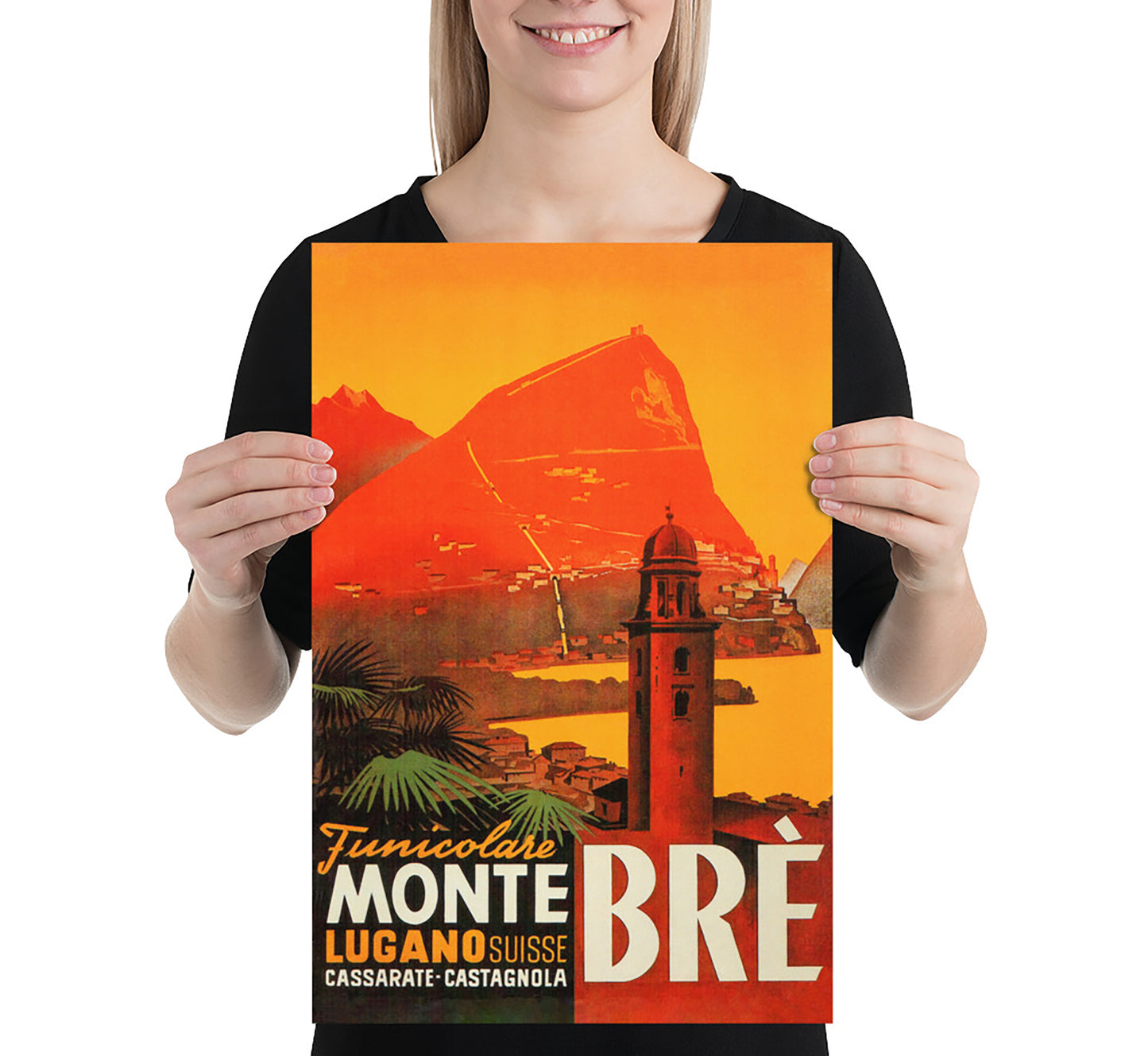 Funicular Monte Bre Lugano lake, Switzerland vintage poster by unknown author, c. 1930s.