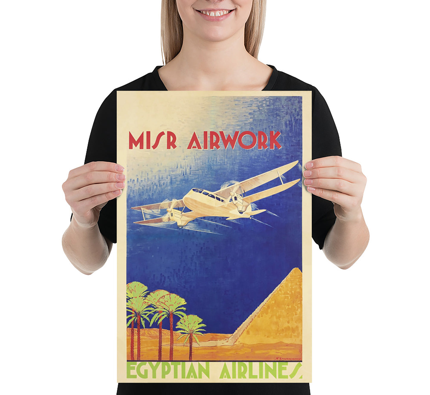 Egyptian Airlines vintage travel poster by N. Stekalovsky, 1932.