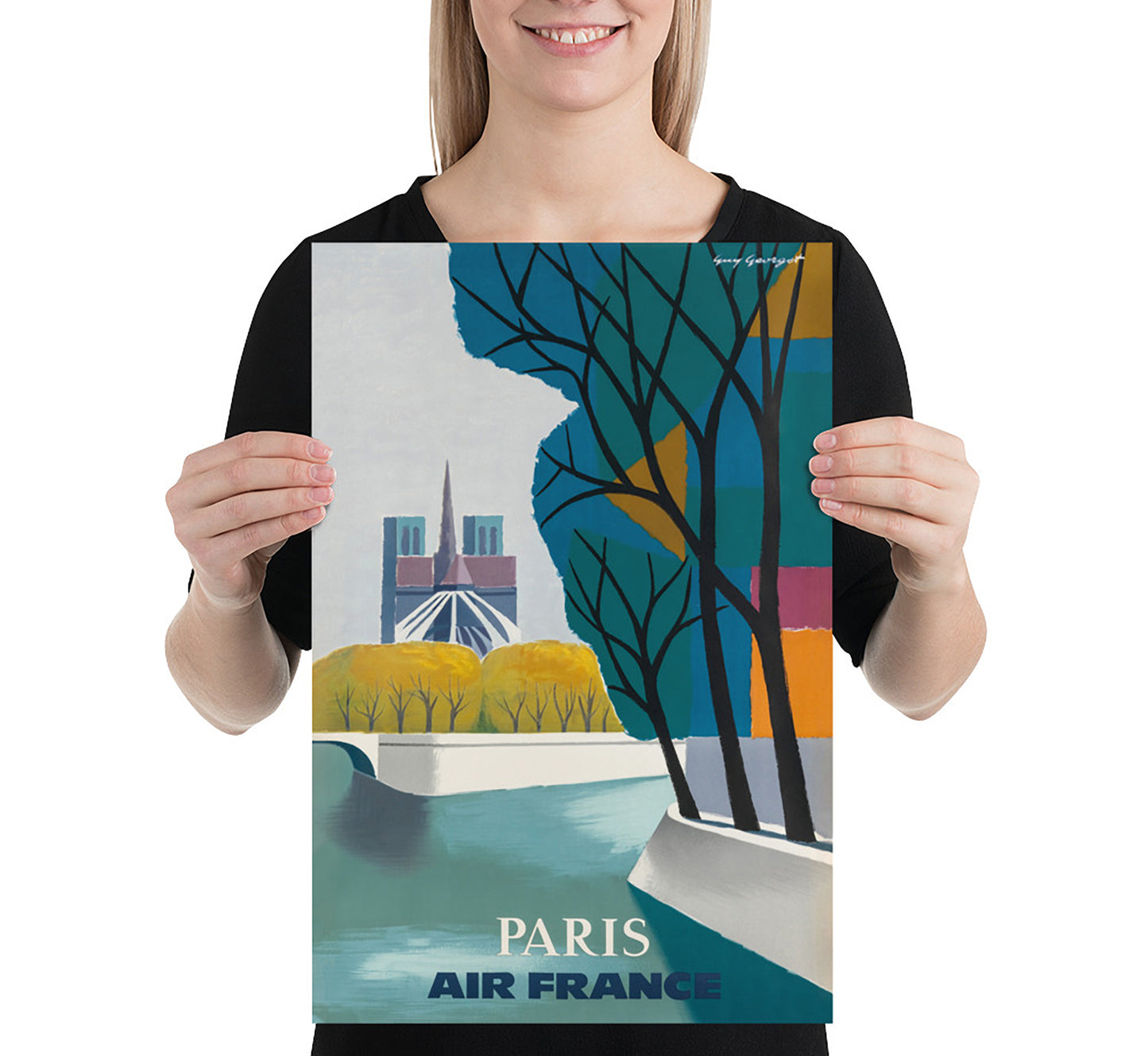 Air France, Paris, France vintage travel poster, Extra large wall art.