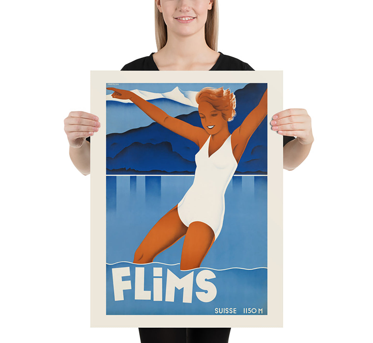 Flims, Switzerland vintage travel poster by Handschin, c. 1910 - 1959.