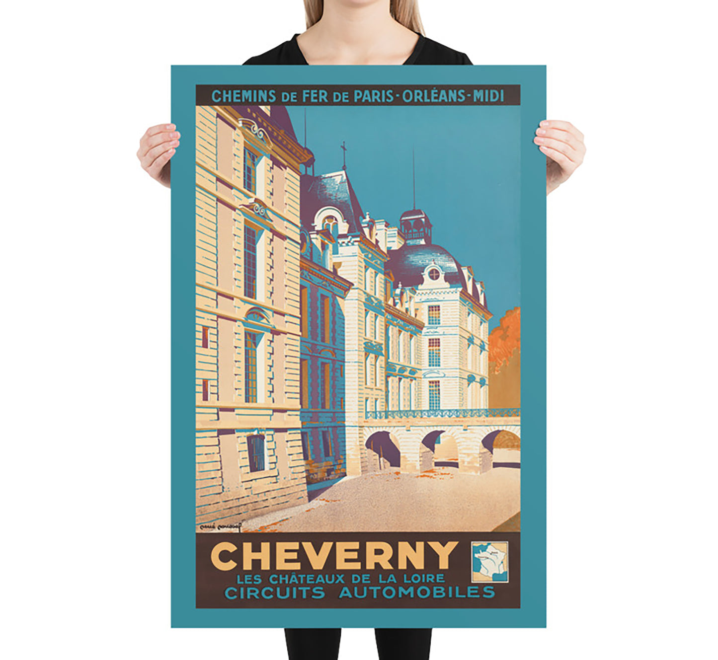 Cheverny, Les chteaux de la loire circuites automobiles, France vintage travel poster by René Roussel, 1935.