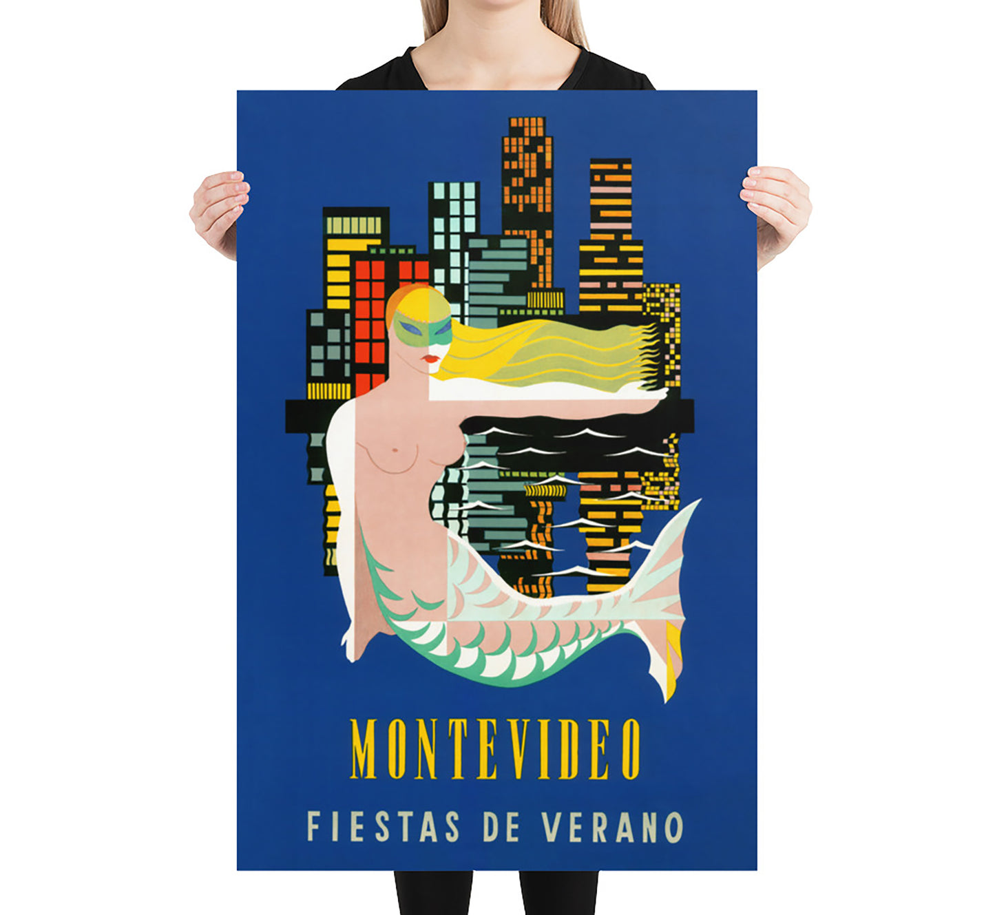 Uruguay, Montevideo vintage travel poster Fiestas de verano by L. Fayol, c. 1940s.