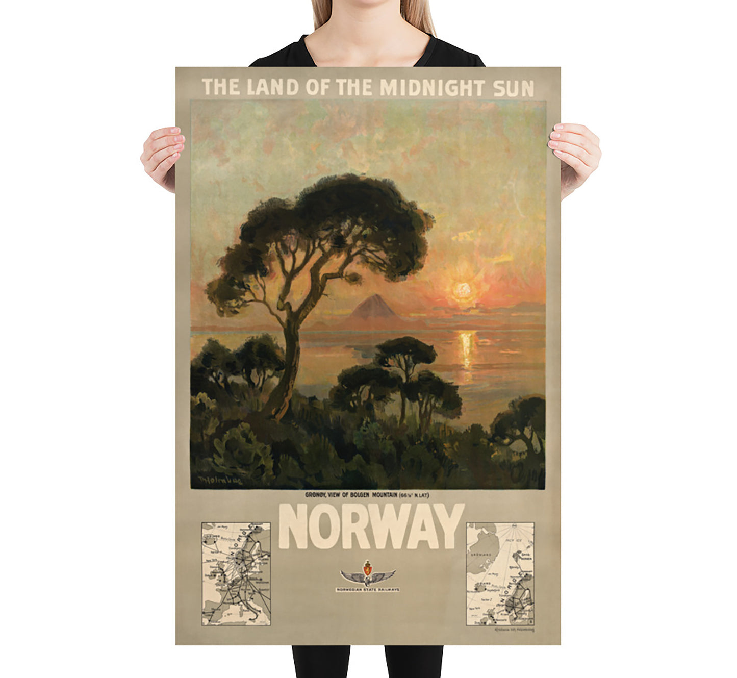 The land of the midnight sun, Norway vintage travel poster by unknown author, 1930s.