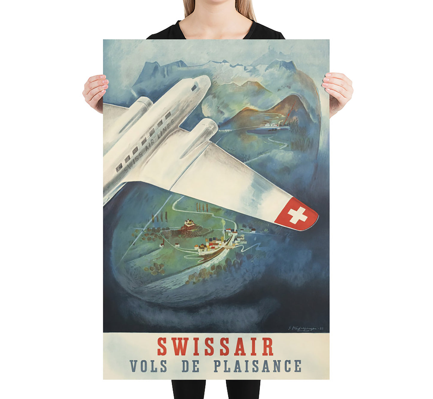 Swissair aviation poster, Switzerland vintage travel poster by unknown author, 1910-1959.