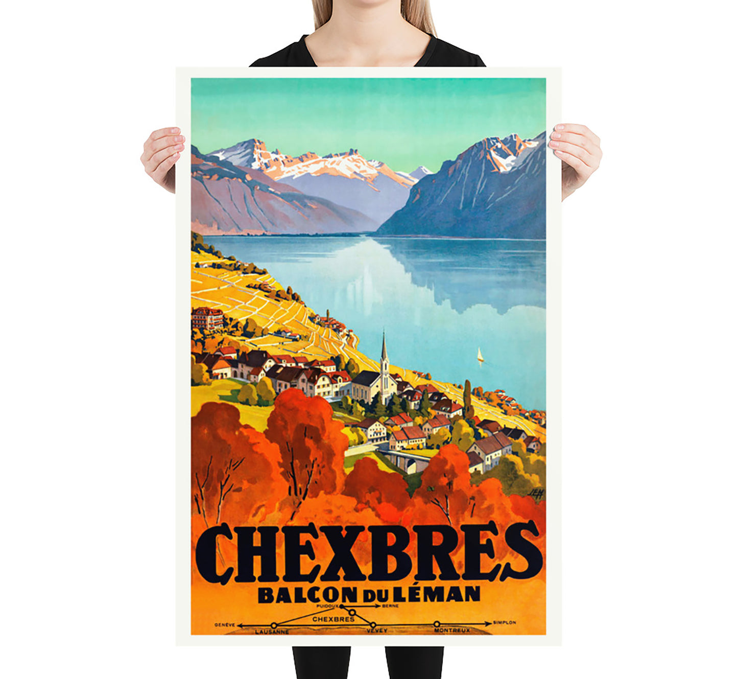 Chexbres falcon du Leman, Switzerland vintage travel poster by Johan Emil Muller, 1927.