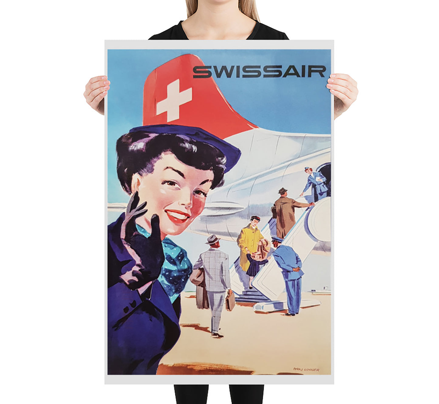 Swissair aviation poster, Switzerland vintage travel poster by unknown author, 1930s.