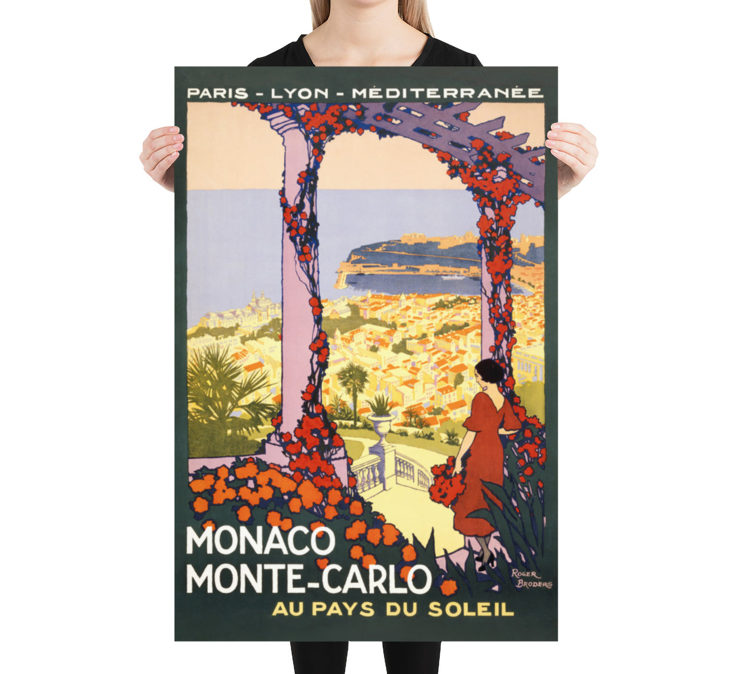 Pays du Soleil, Monaco, Monte Carlo vintage travel poster by Roger Broders, 1921.