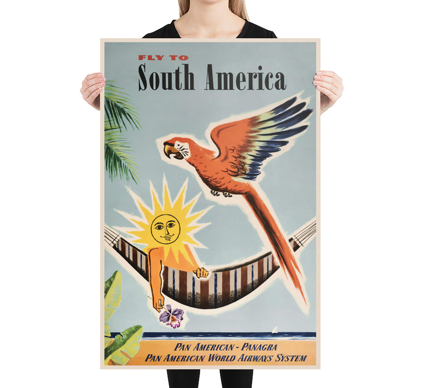 Fly to South America vintage travel poster by Jean Carlu , c. 1930s.