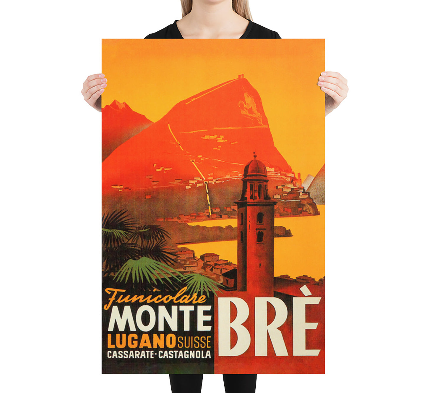 Funicular Monte Bre Lugano lake, Switzerland vintage poster by unknown author, c. 1930s.