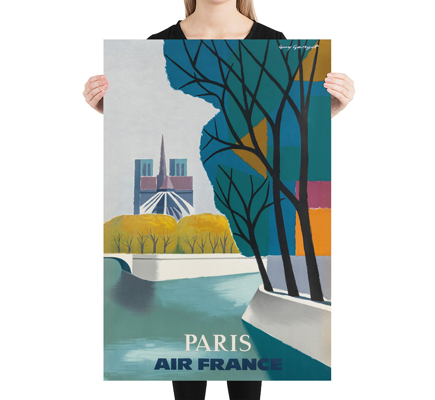 Air France, Paris, France vintage travel poster, Extra large wall art.