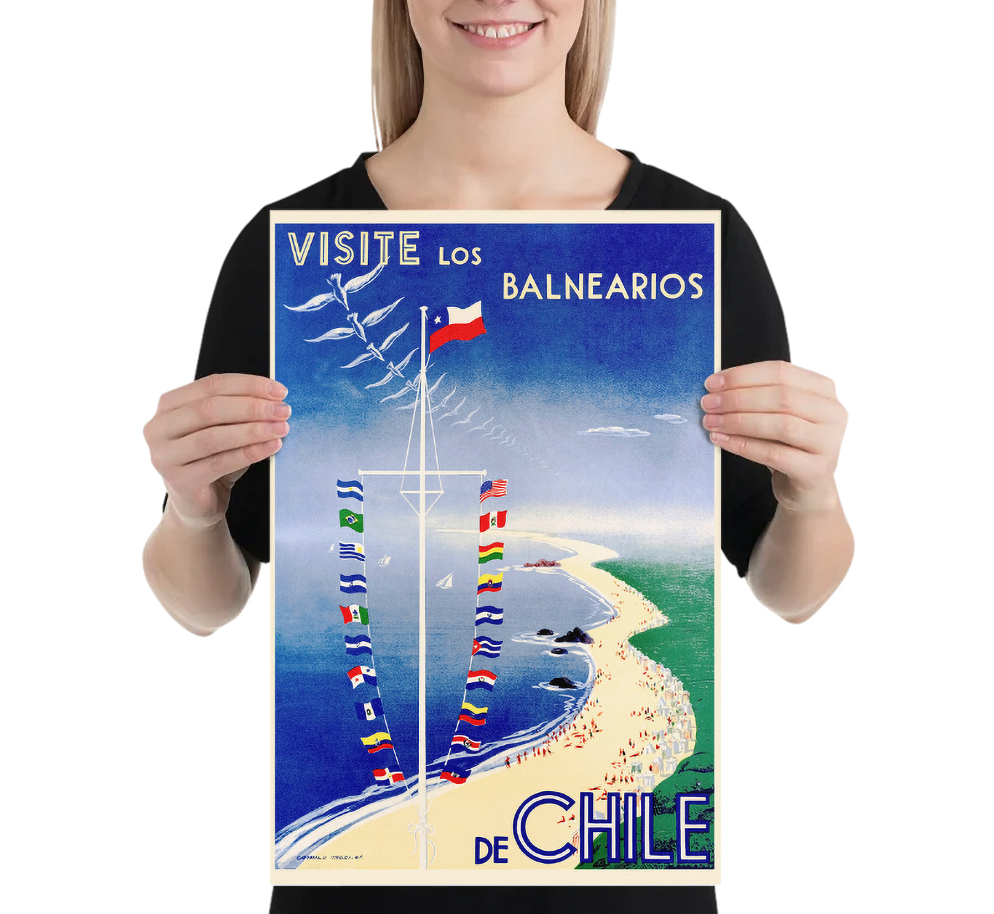 Chile vintage travel poster Visite los Balnearios de Chile by Camilo Mori, c. 1941.