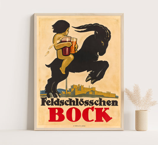 Highly collectable Switzerland Feldschlösschen Bock vintage travel poster A. Trüb & Cie.