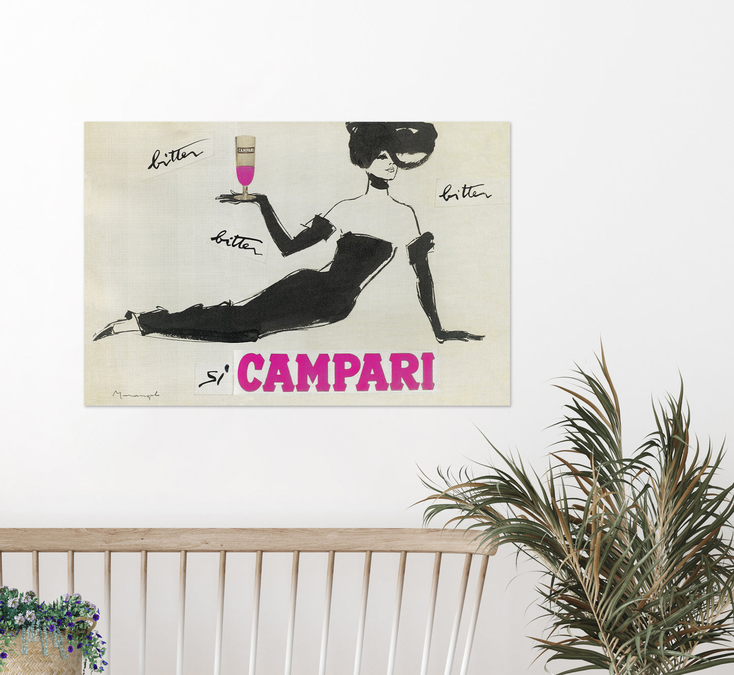 Bitter Campari by Franz Marangolo | Vintage Advertising | Vintage Bedroom Decor | Extra Large Wall Art.