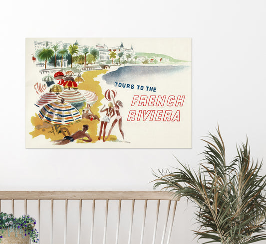 French Riviera poster, France vintage travel poster, Extra large wall art.