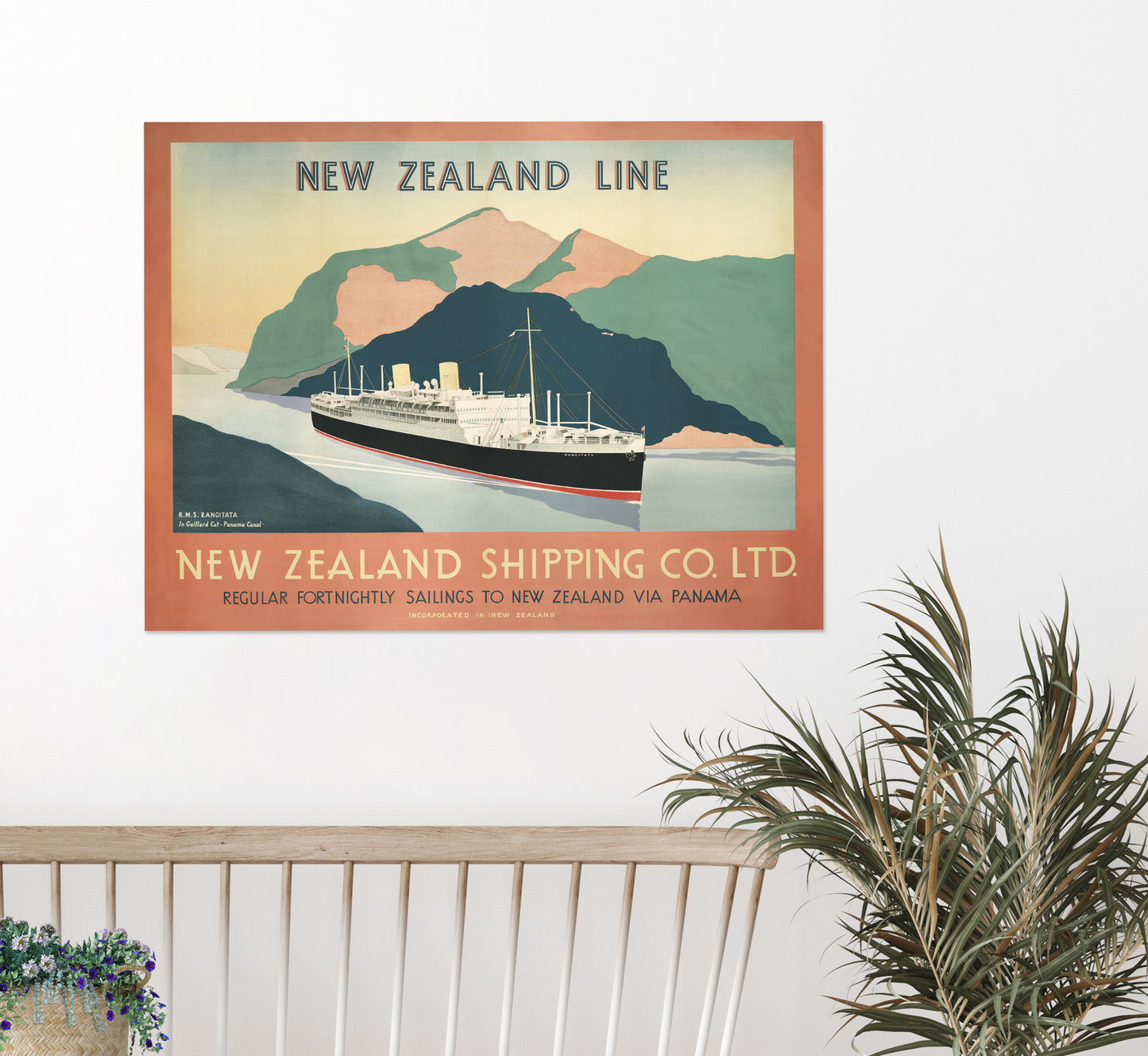 New Zealand Line vintage travel poster by unknown author, c. 1930s.