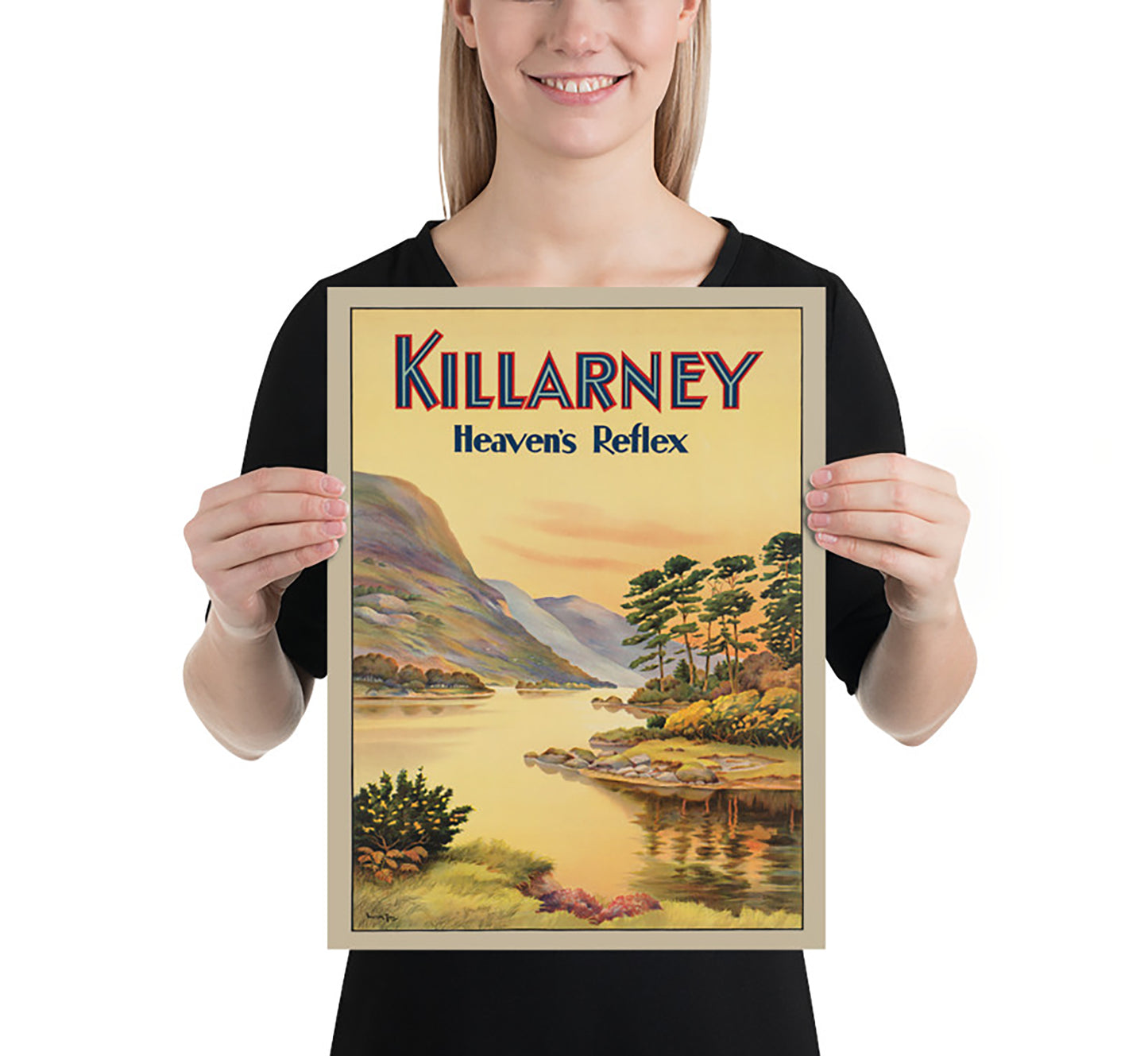 Killarney, Heavens reflex, Ireland vintage travel poster by W. Till, 1910-1959.