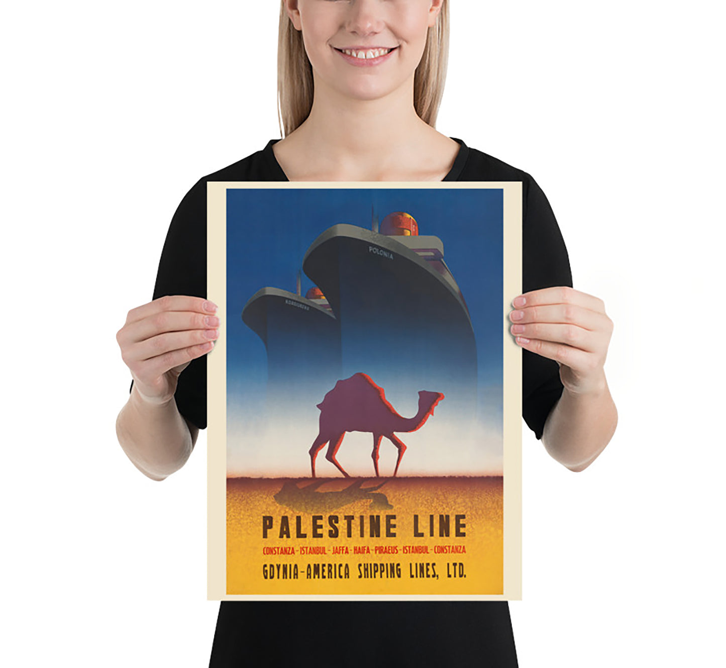 Palestine line vintage travel poster by T. Trepkowski, c. 1935.