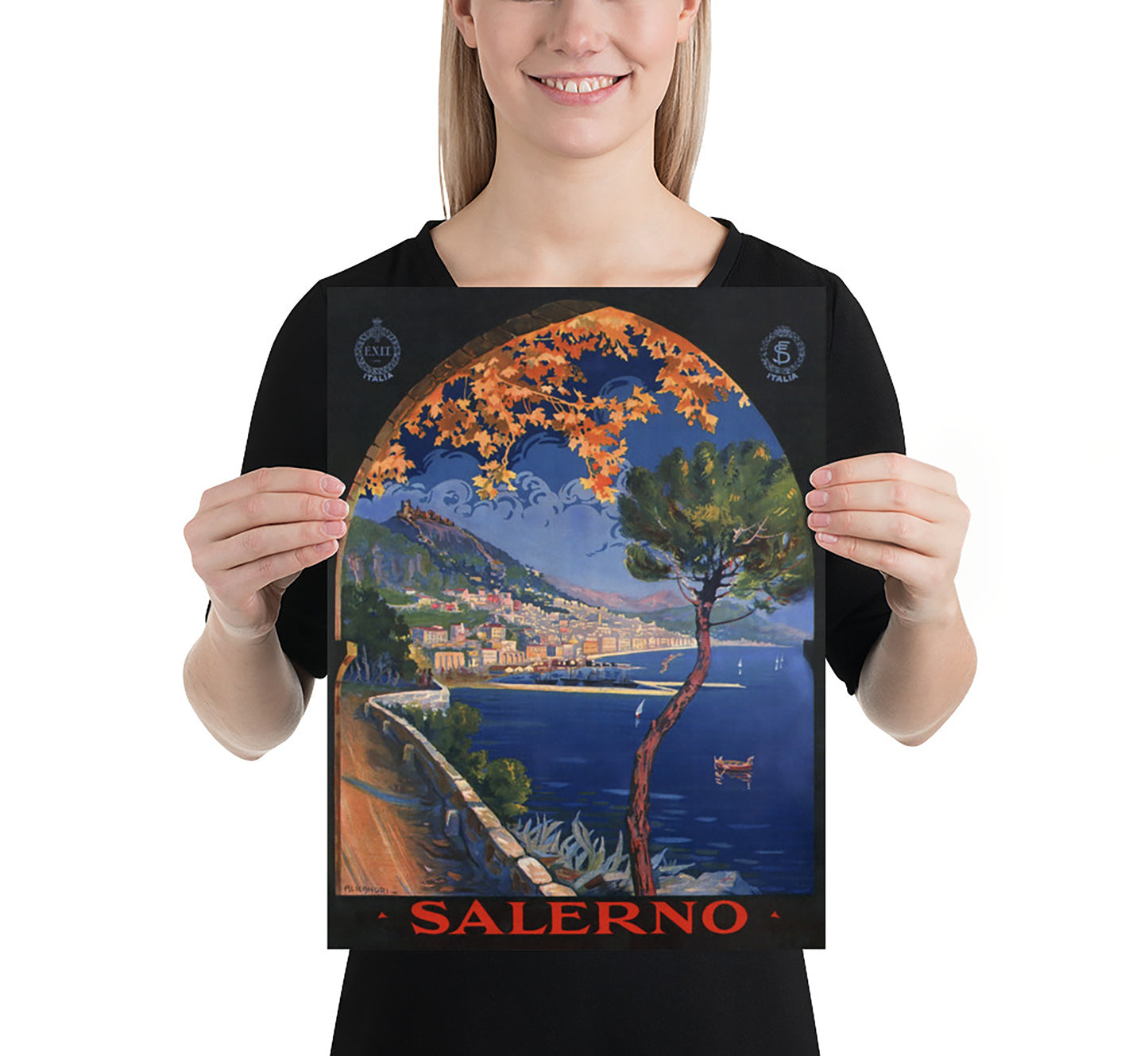 Salerno, Italy vintage travel poster by Vincenzo Alicandri, c. 1930s.