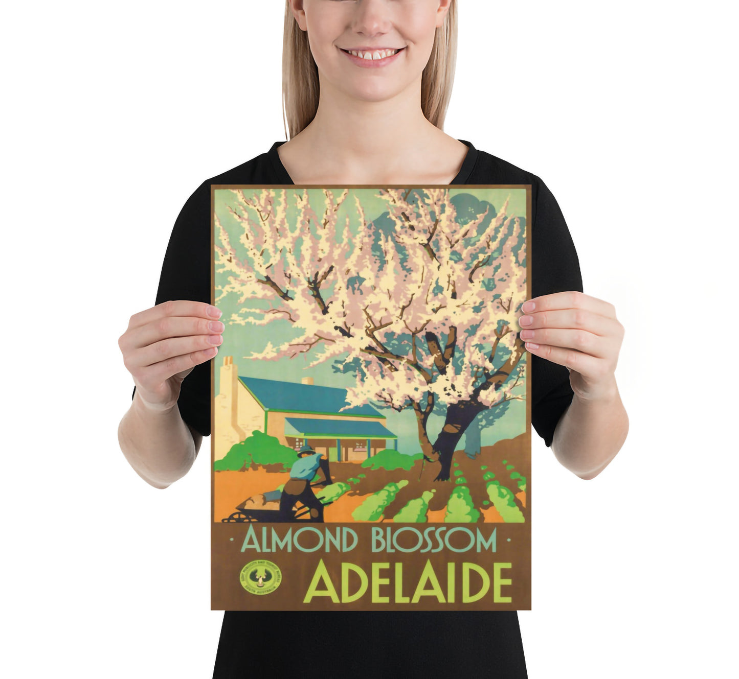 Adelaide, Almond Blossom, Australia vintage travel poster by Clifford Wall, 1930s.