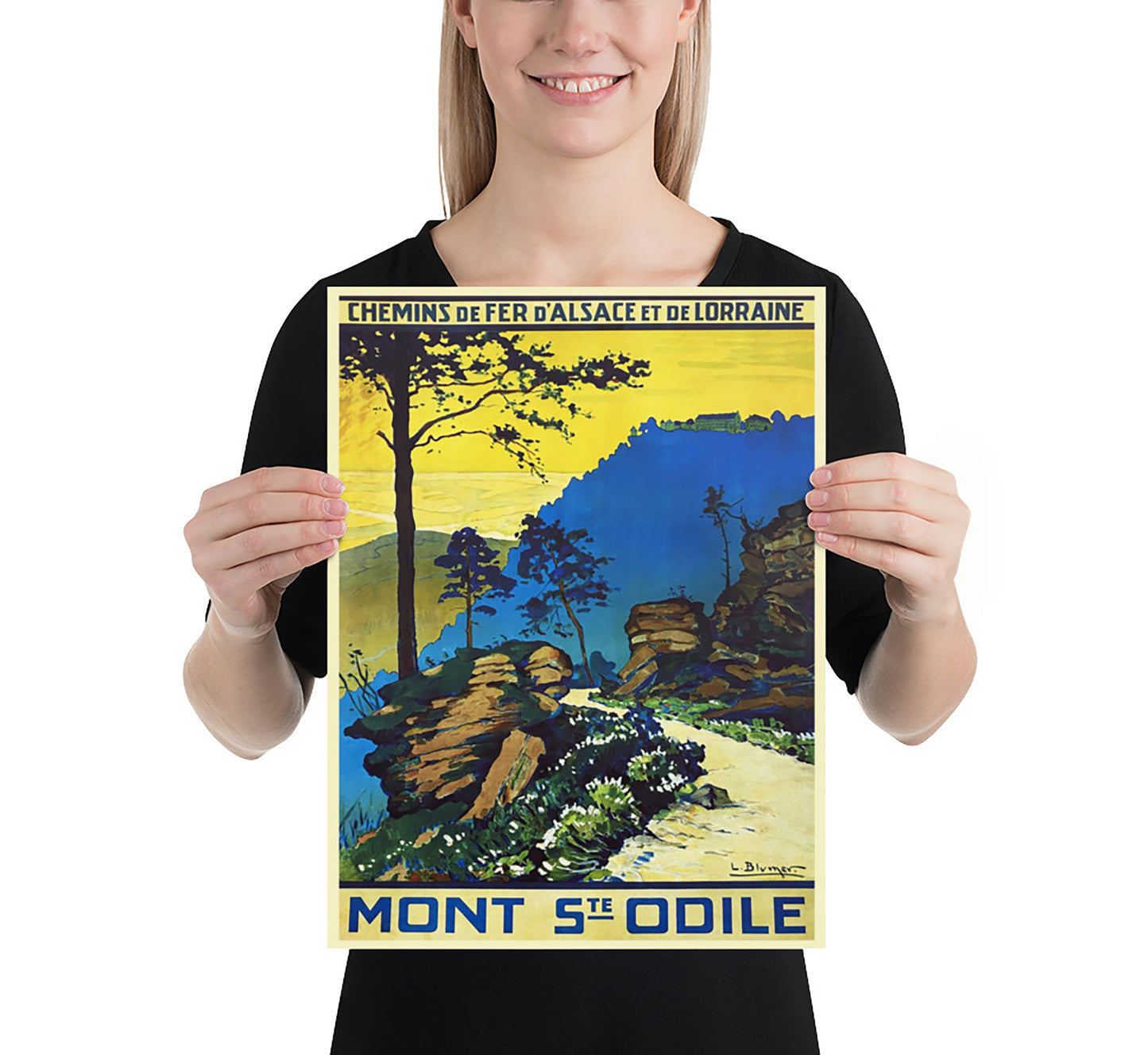 Rare Mont Ste Odile France vintage travel poster by L. Blumer, c. 1930.