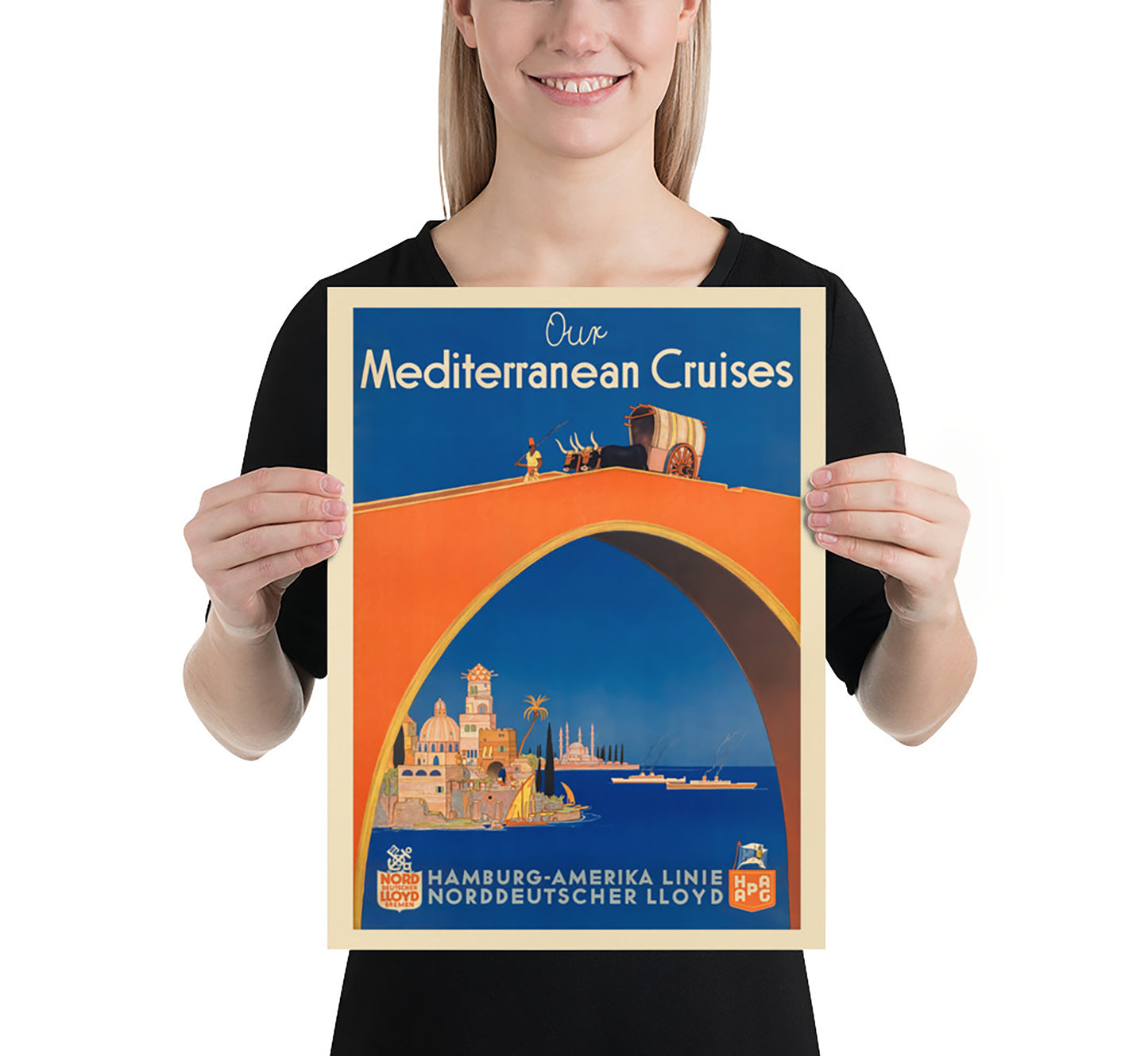 Our Mediterranean cruises vintage travel poster by unknown author, 1910-1959.