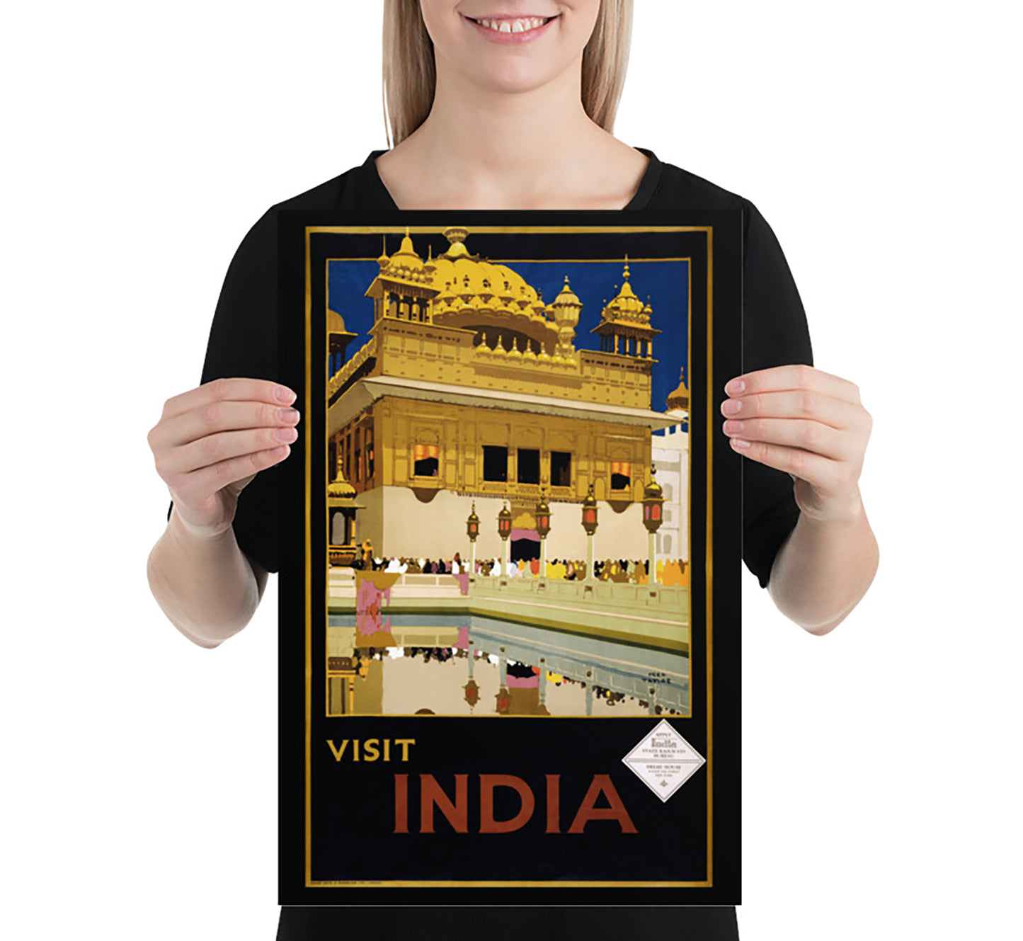 Visit India vintage travel poster by Fred Taylor, late 20s.