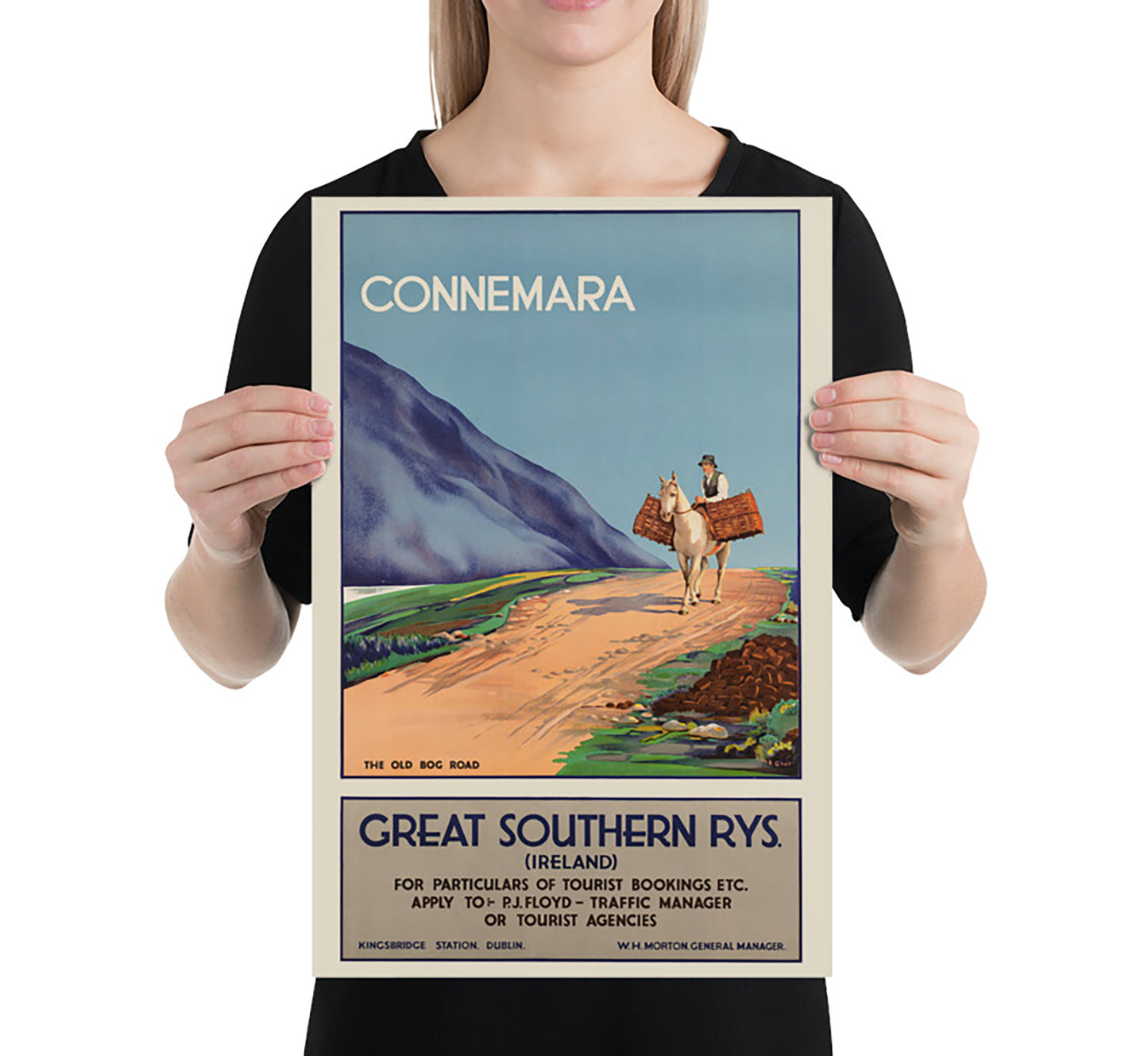 Connemara, The old bog road, Ireland vintage travel poster by I B Gray, 1910-1959.