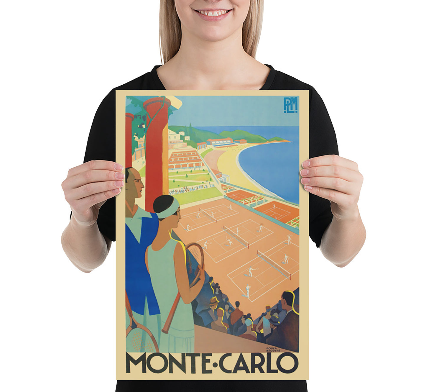 Monaco, Monte Carlo, tennis courts vintage travel poster by Roger Broders, c. 1920.