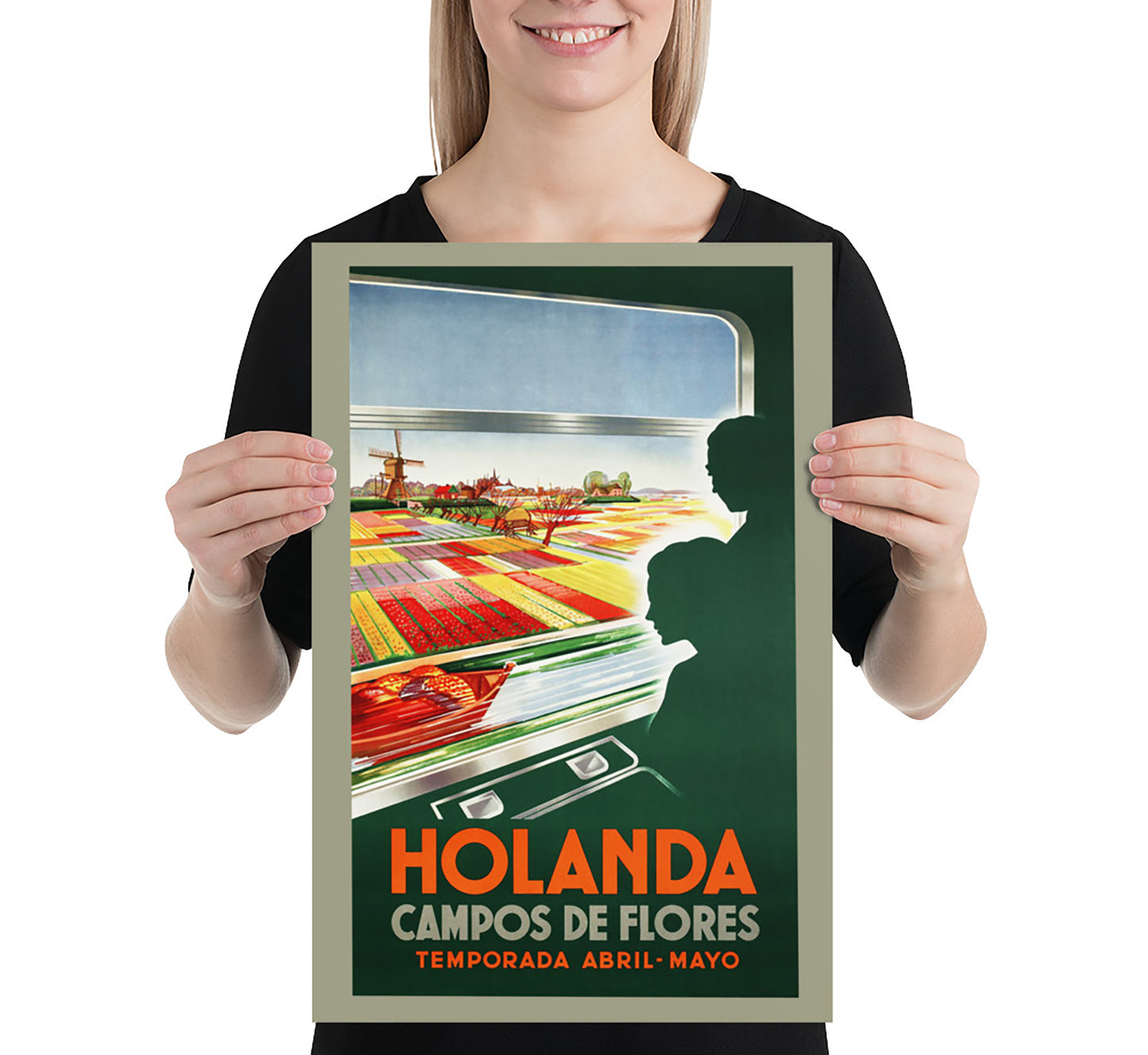 Campos de Flores, Holland vintage travel poster by unknown author, 1910-1955.