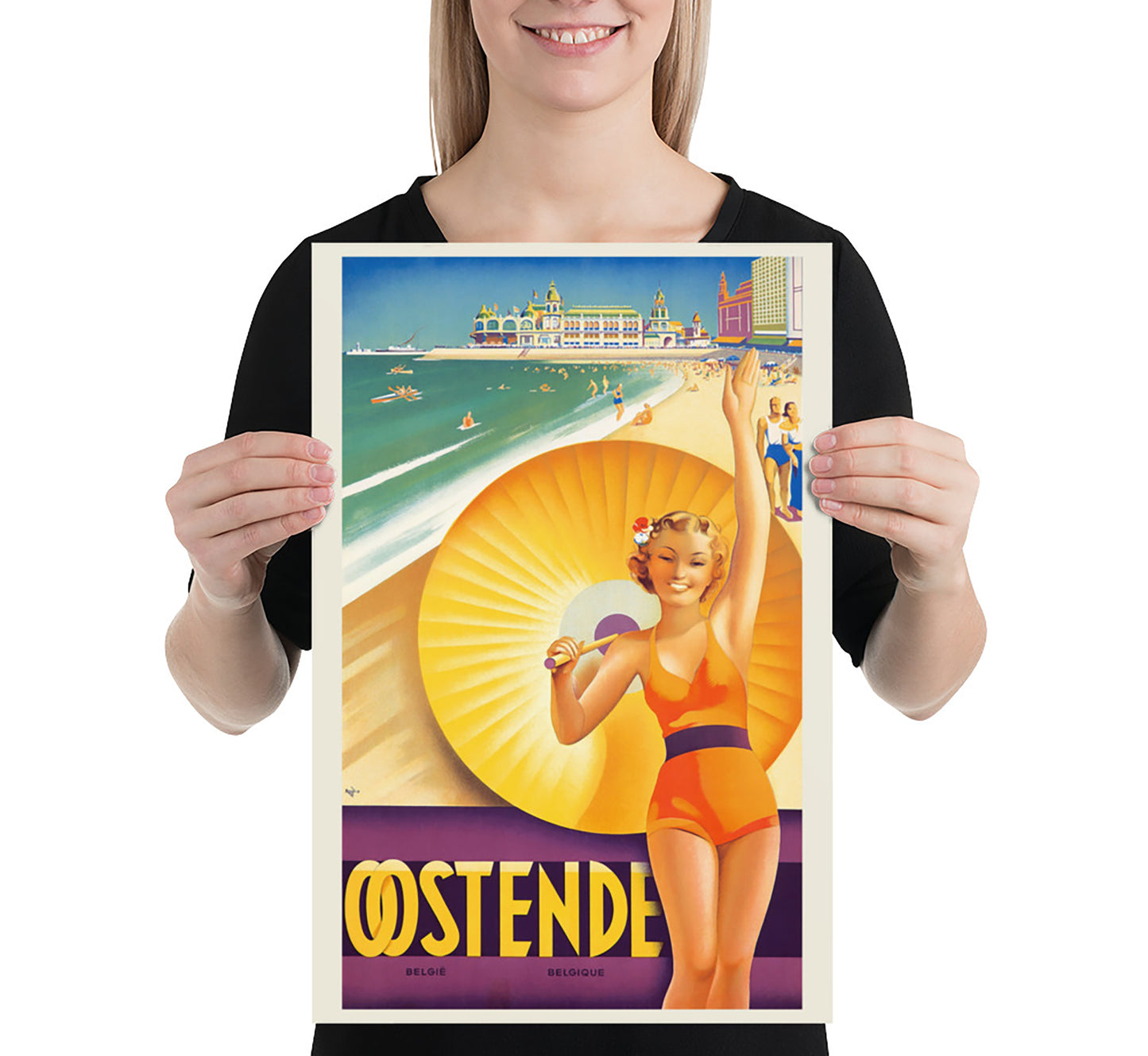 Ostend, Belgium vintage travel poster by Roger Berckman, 1910-1959.