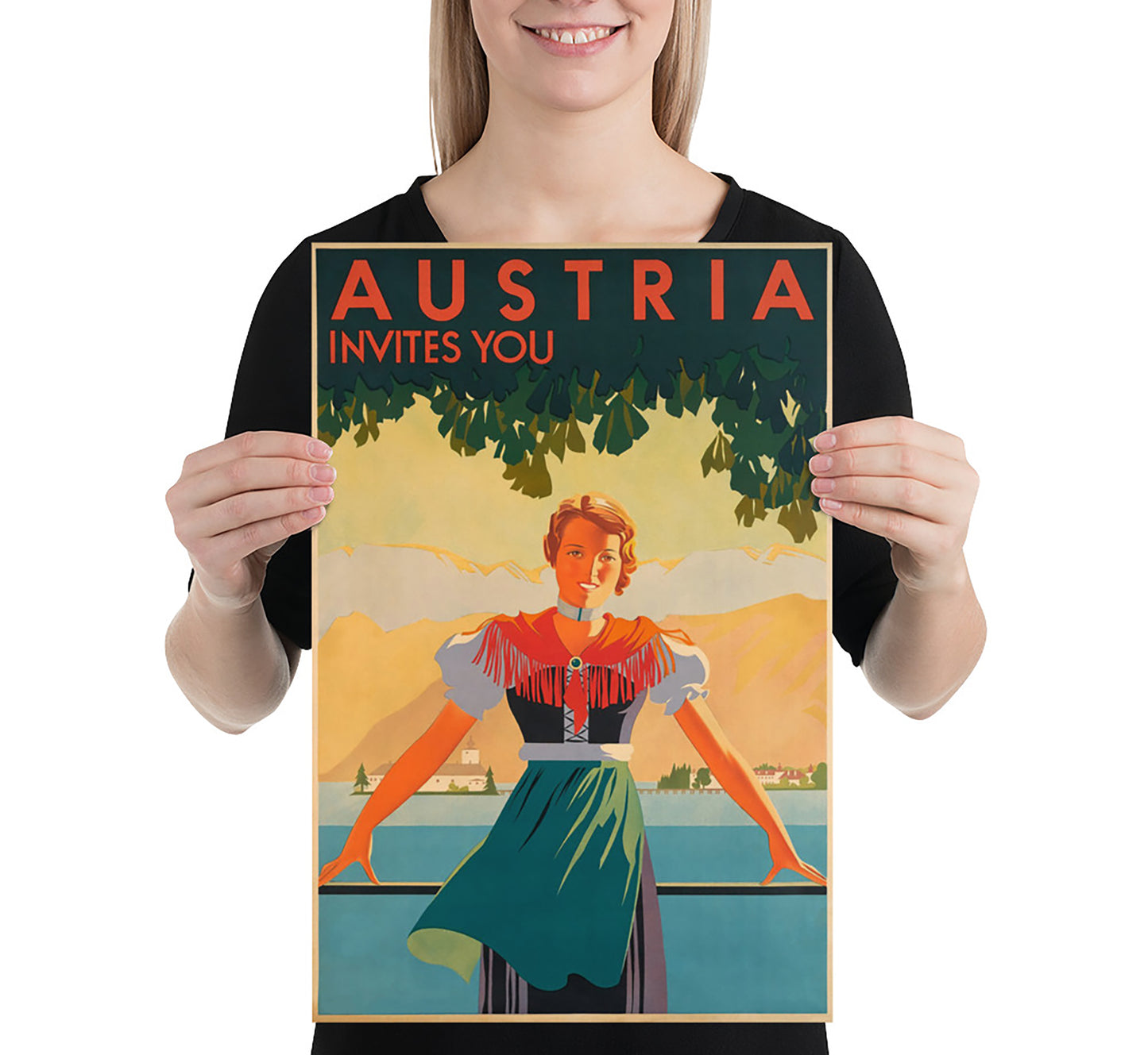 Austria Invites you, Austria vintage travel poster by Atelier Binder, c. 1935.