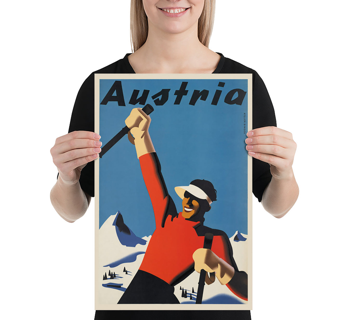 Ski Holidays in Austria vintage travel poster by Paul Kirnig, 1910-1959.