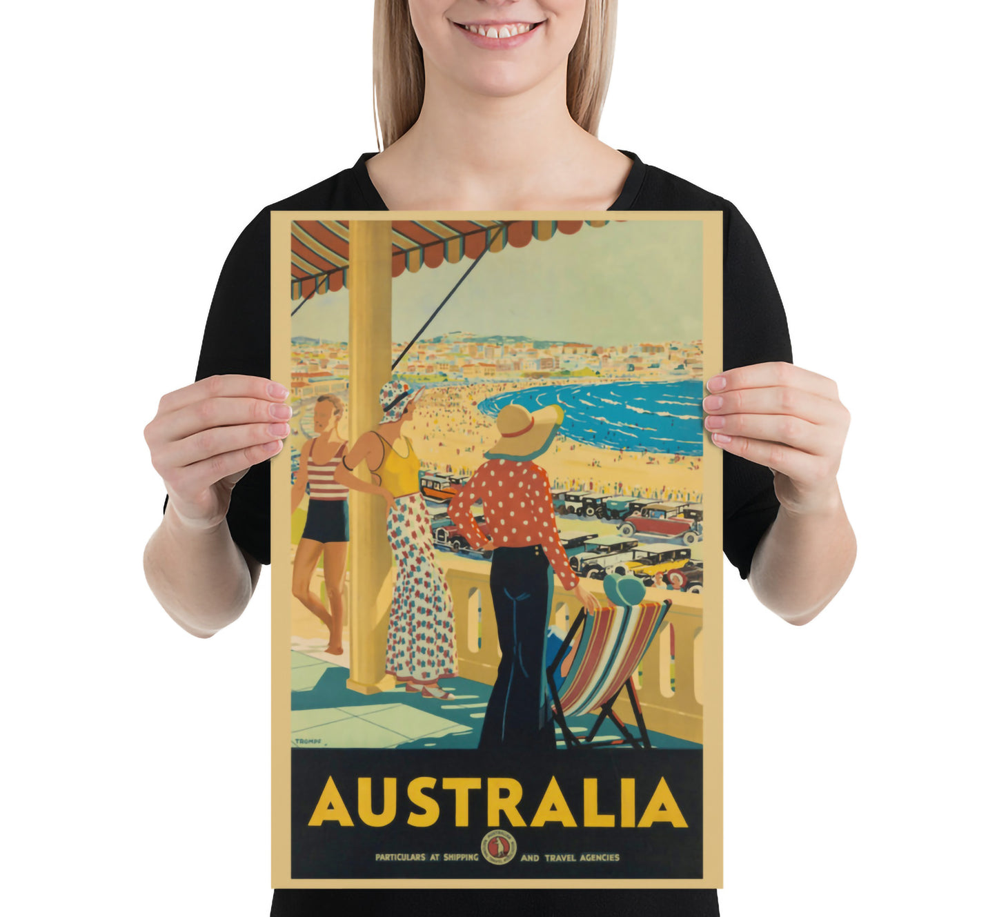 Australia beach vintage travel poster by unknown author, 1930s.