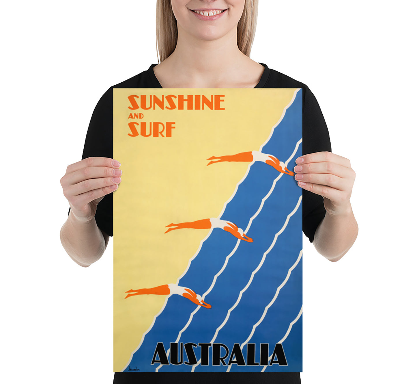 Sunshine and Surf, Australia vintage travel poster by Sellheim, 1930s.