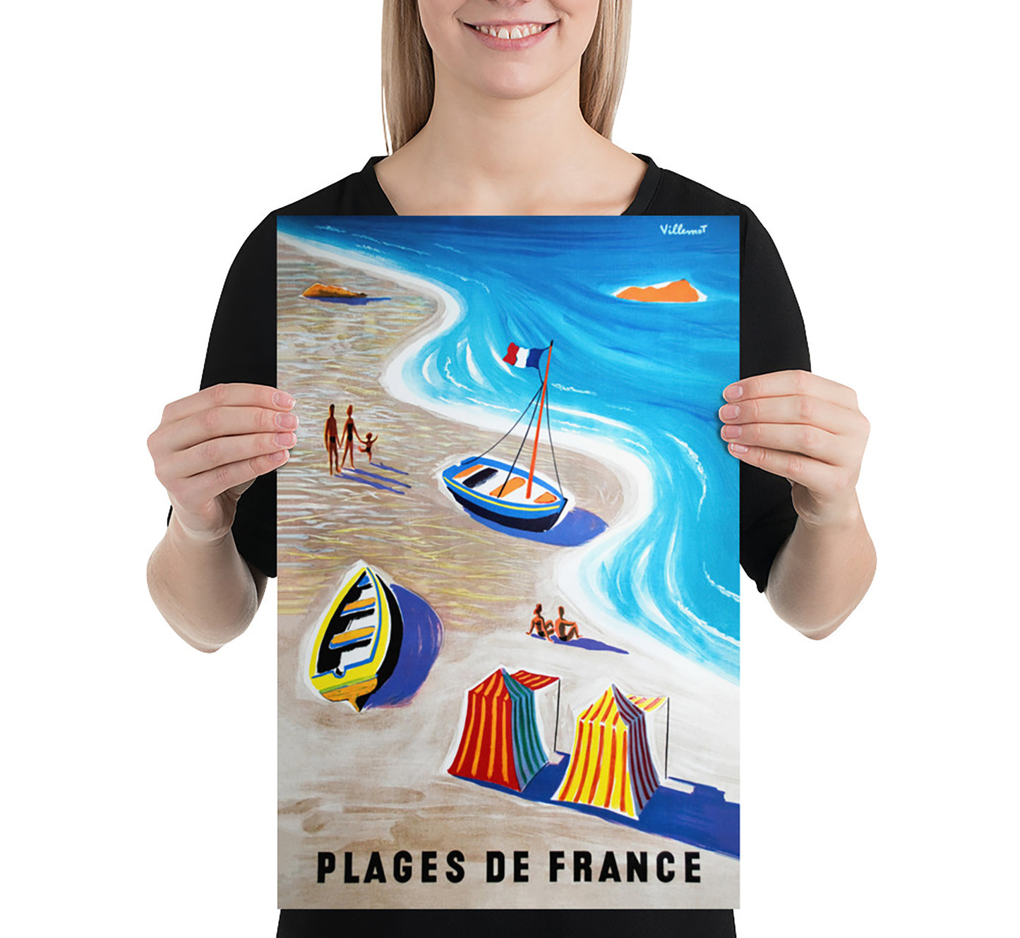 Plages de France, Cote D Azur France vintage travel poster by Villemot, 1930s.