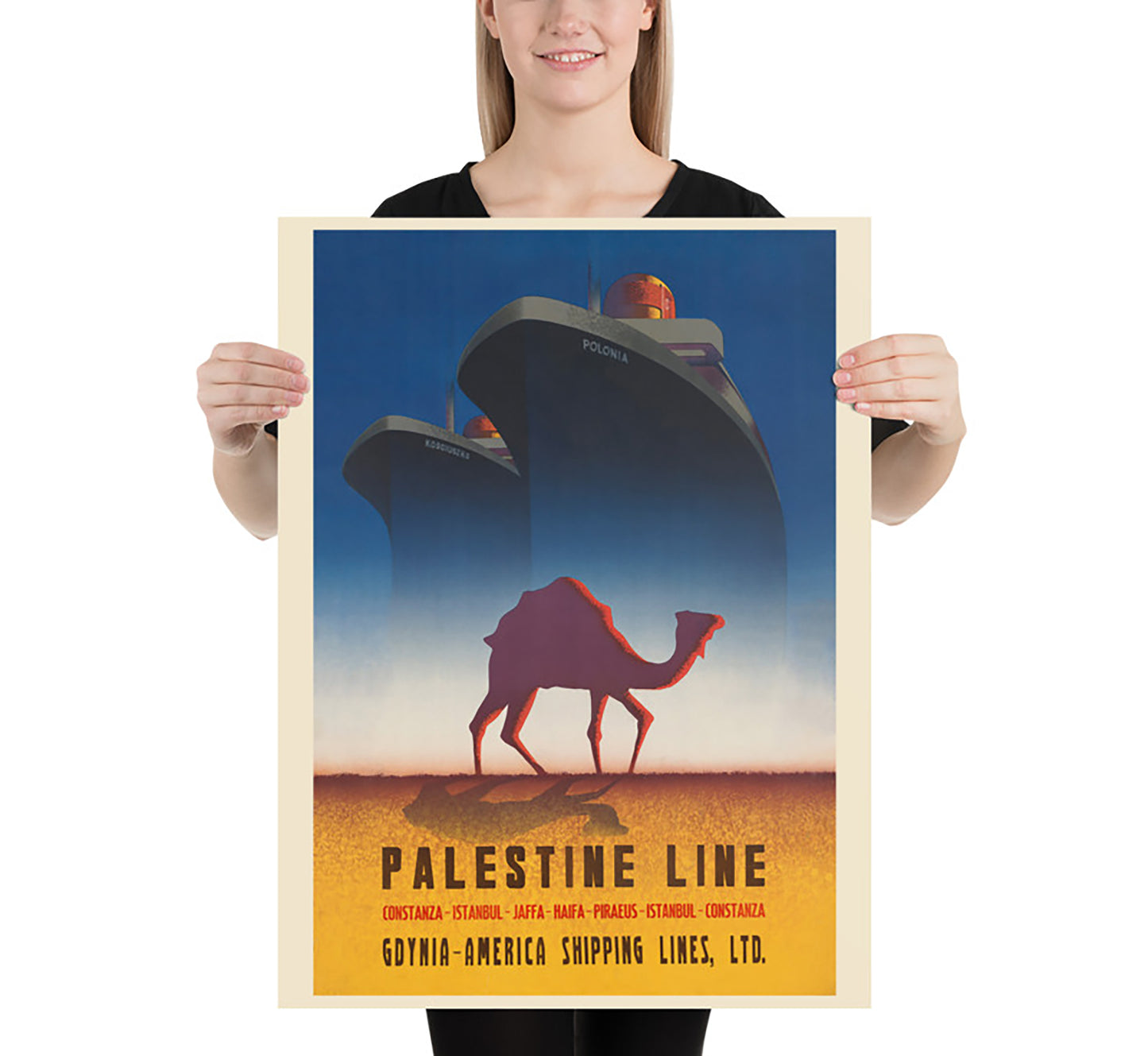 Palestine line vintage travel poster by T. Trepkowski, c. 1935.