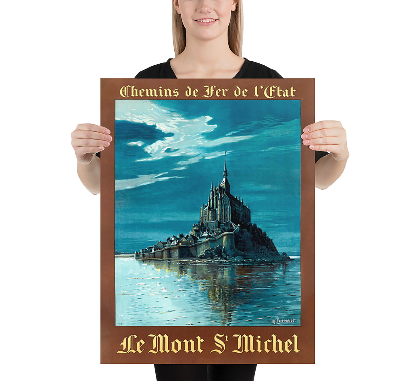 Chemins de Fer de l'Etat, Le Mont St. Michel, France vintage travel poster by Maurice Perronet, c. 1930s.