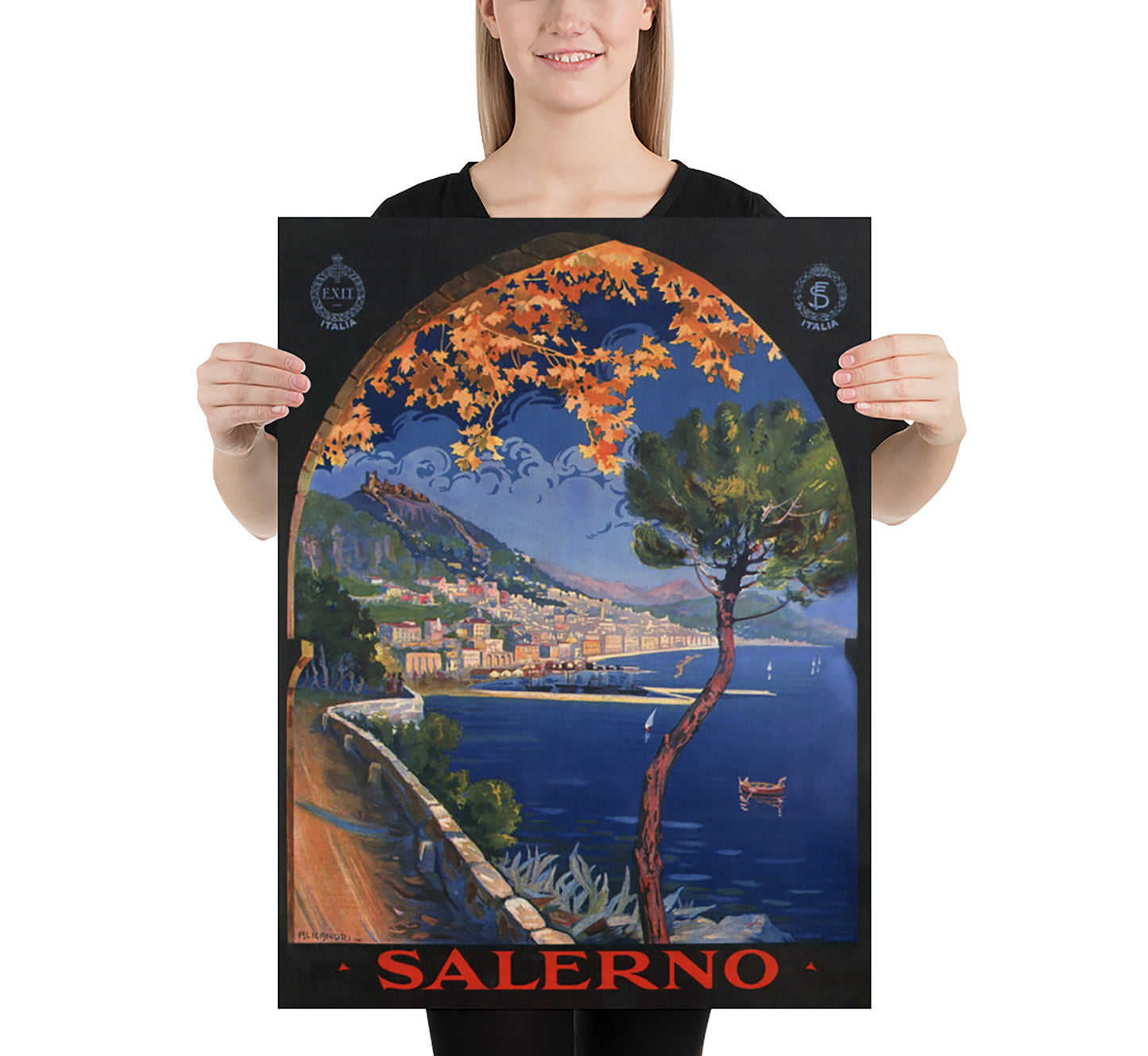 Salerno, Italy vintage travel poster by Vincenzo Alicandri, c. 1930s.