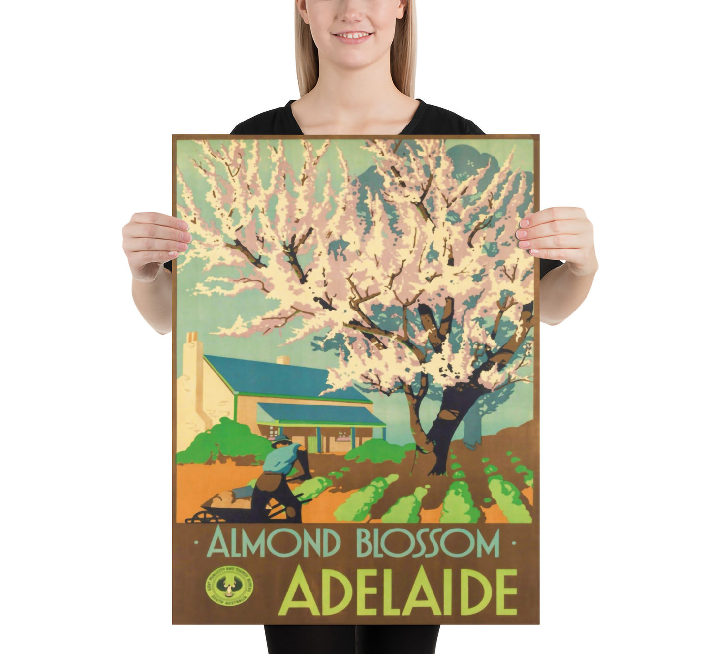 Adelaide, Almond Blossom, Australia vintage travel poster by Clifford Wall, 1930s.