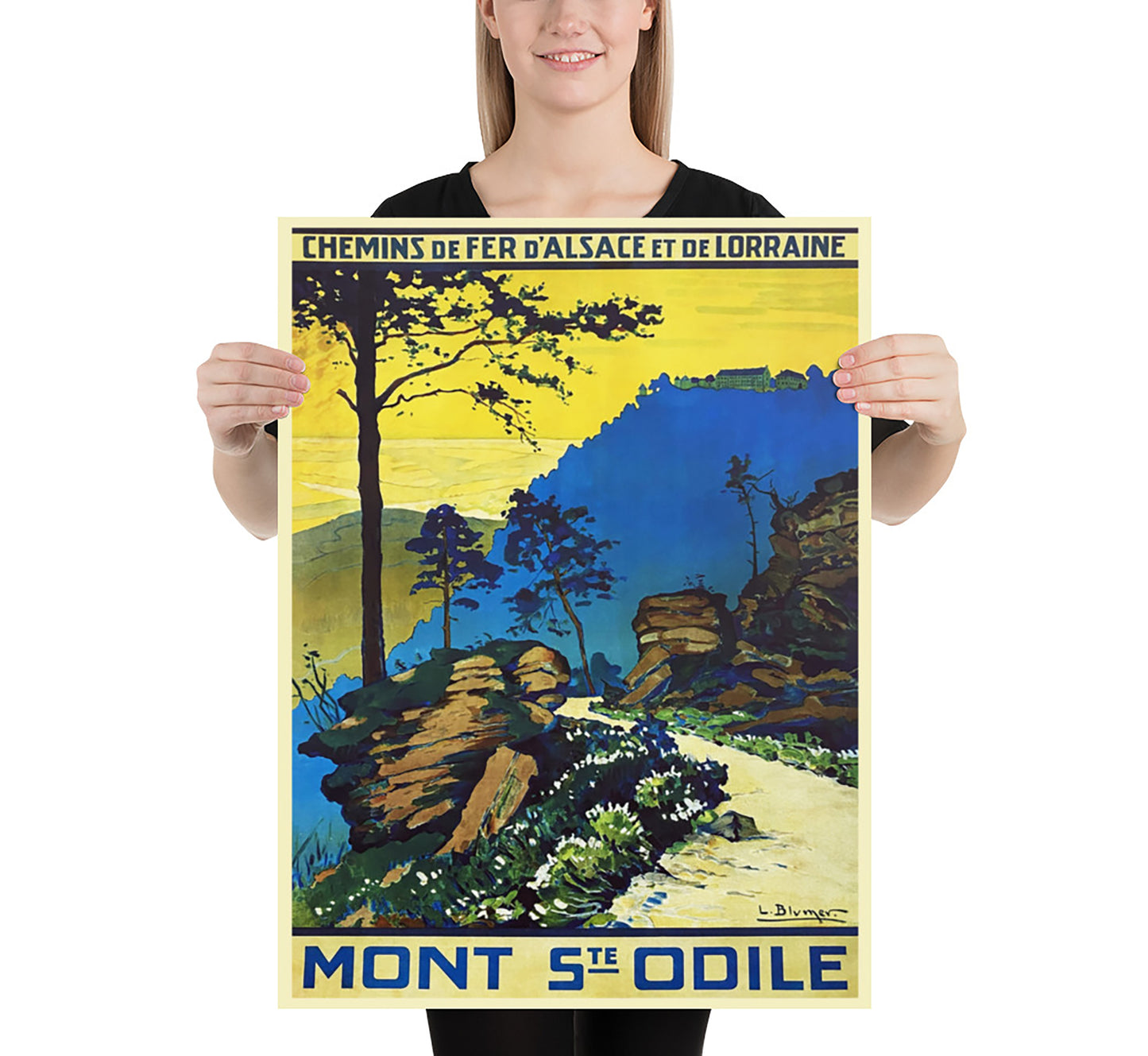 Rare Mont Ste Odile France vintage travel poster by L. Blumer, c. 1930.