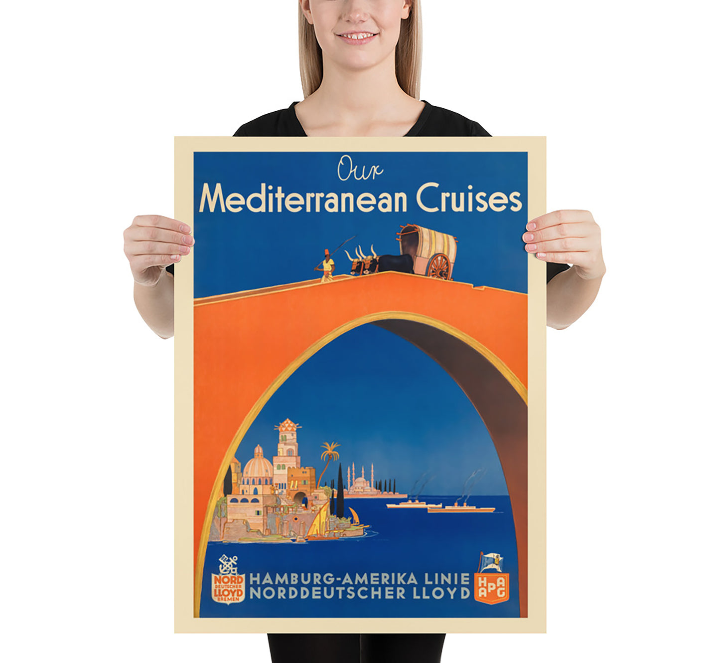 Our Mediterranean cruises vintage travel poster by unknown author, 1910-1959.