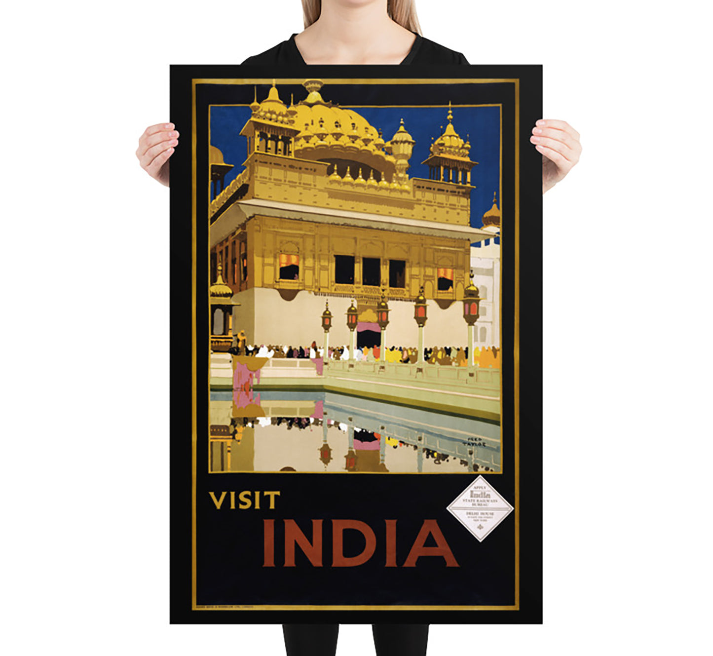 Visit India vintage travel poster by Fred Taylor, late 20s.