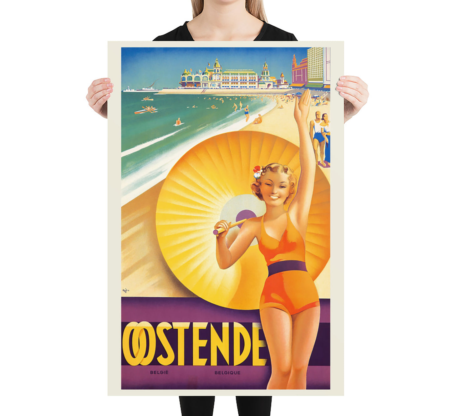 Ostend, Belgium vintage travel poster by Roger Berckman, 1910-1959.