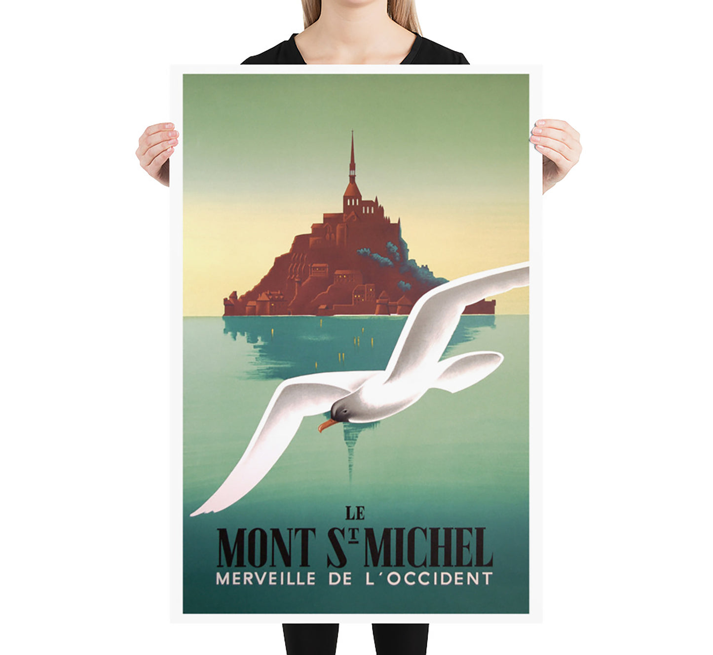 Le Mont St Michel, Marveille de l'Occident french vintage travel poster by Pierre Fix-Masseau, c. 1937.