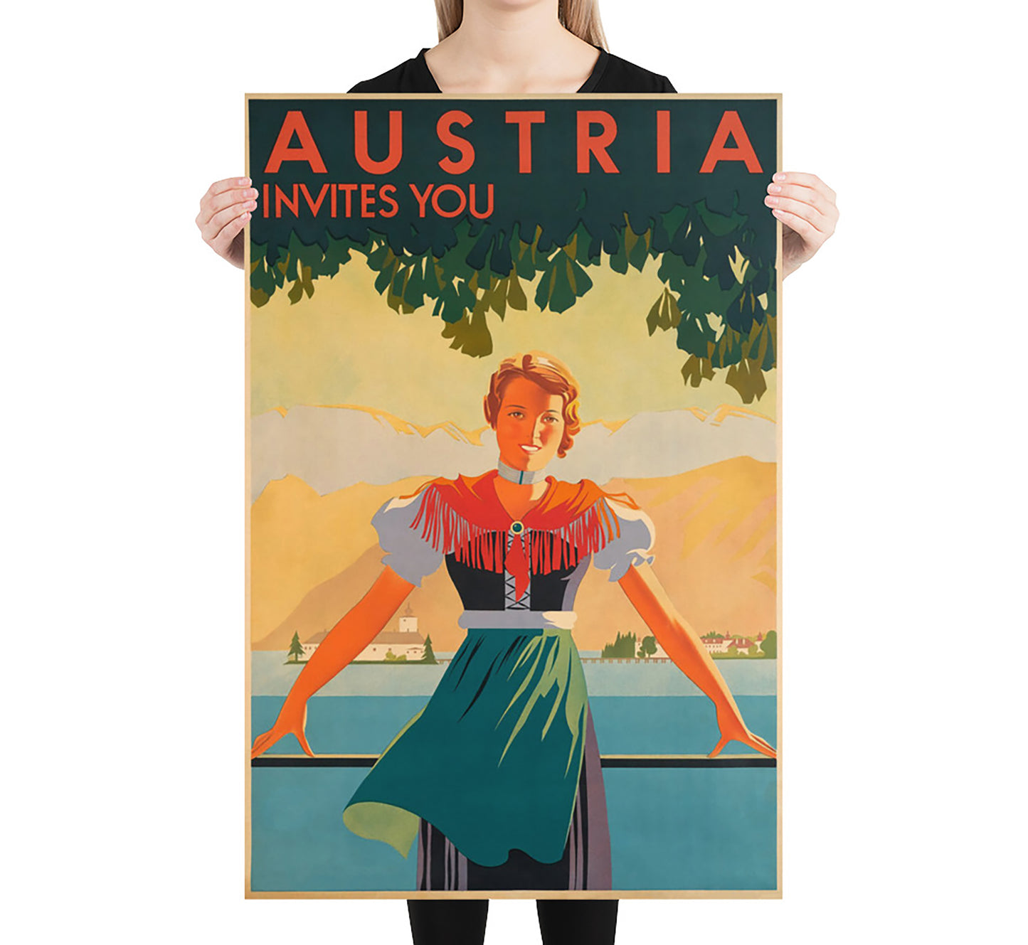 Austria Invites you, Austria vintage travel poster by Atelier Binder, c. 1935.