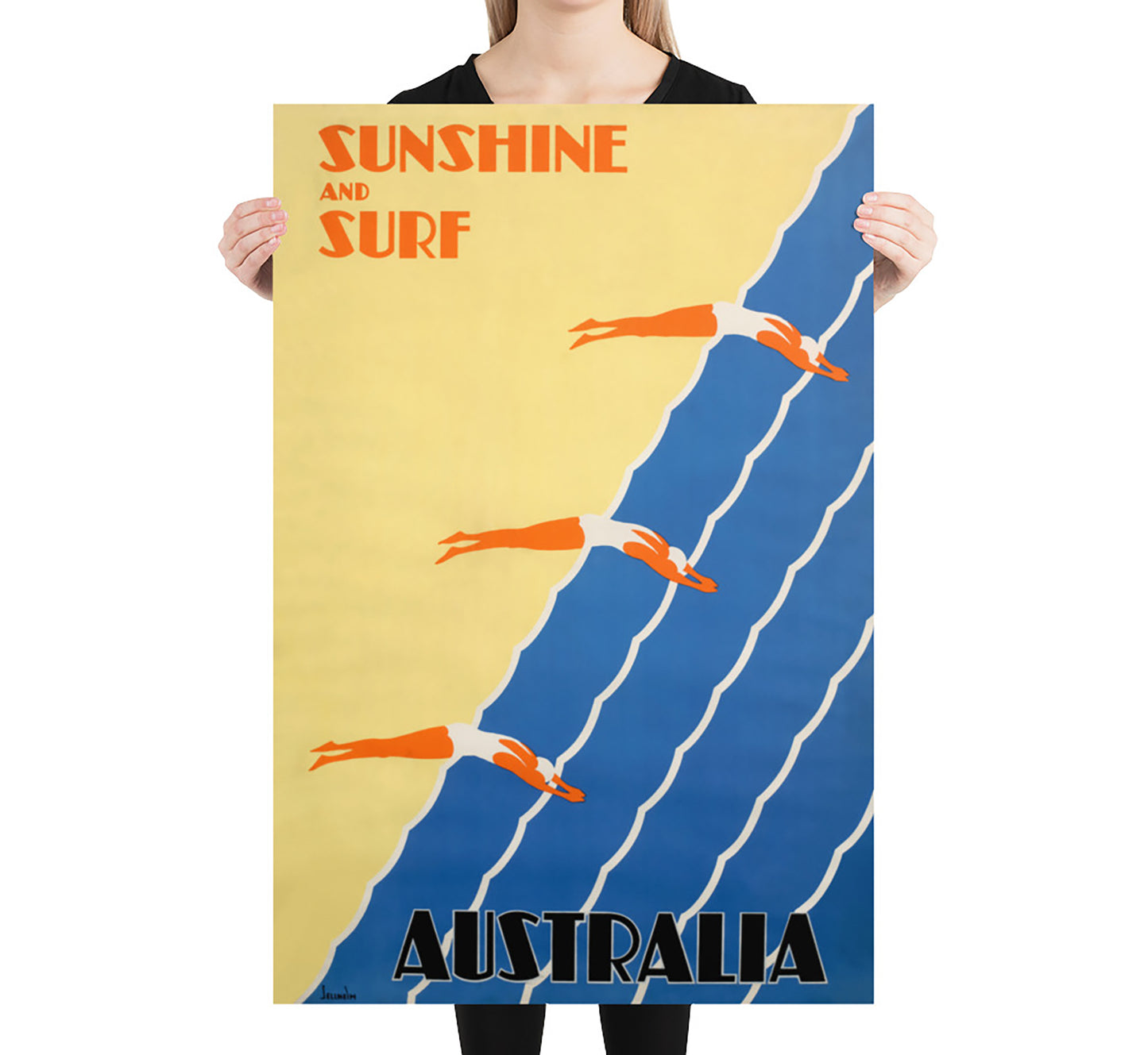 Sunshine and Surf, Australia vintage travel poster by Sellheim, 1930s.