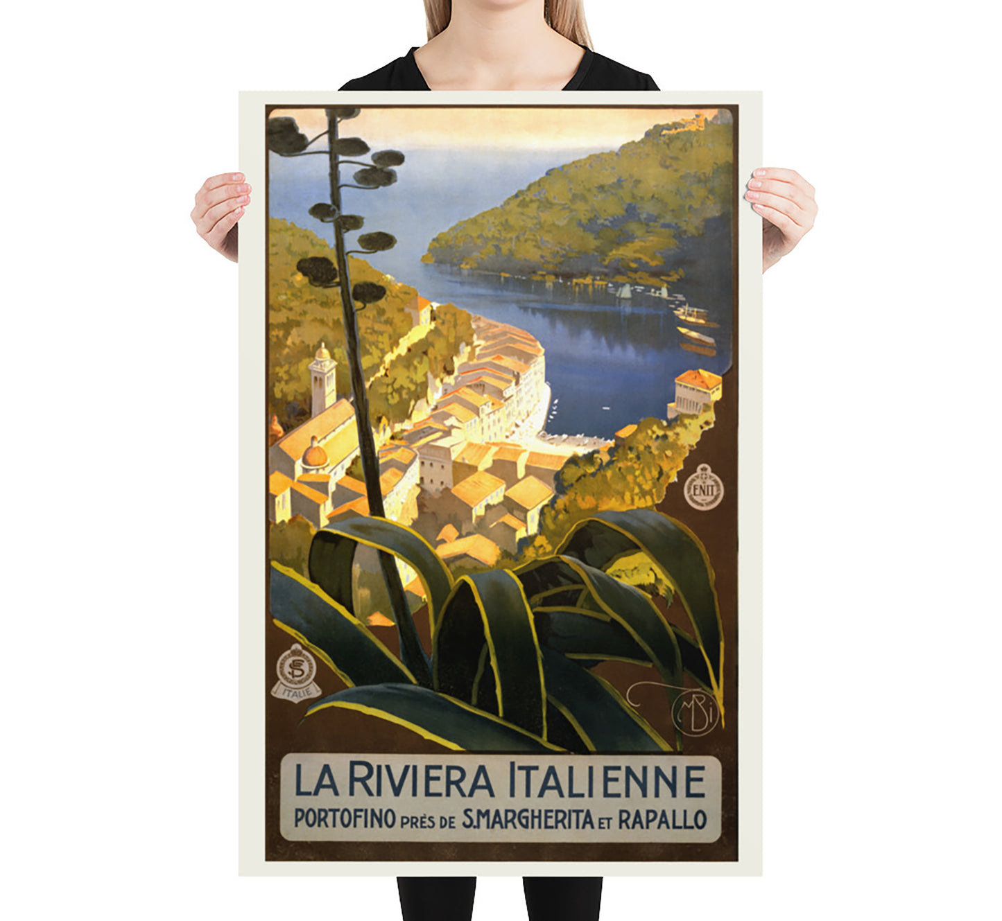 Italian Riviera, Portofino vintage travel poster by Mario Borgoni, c. 1920.