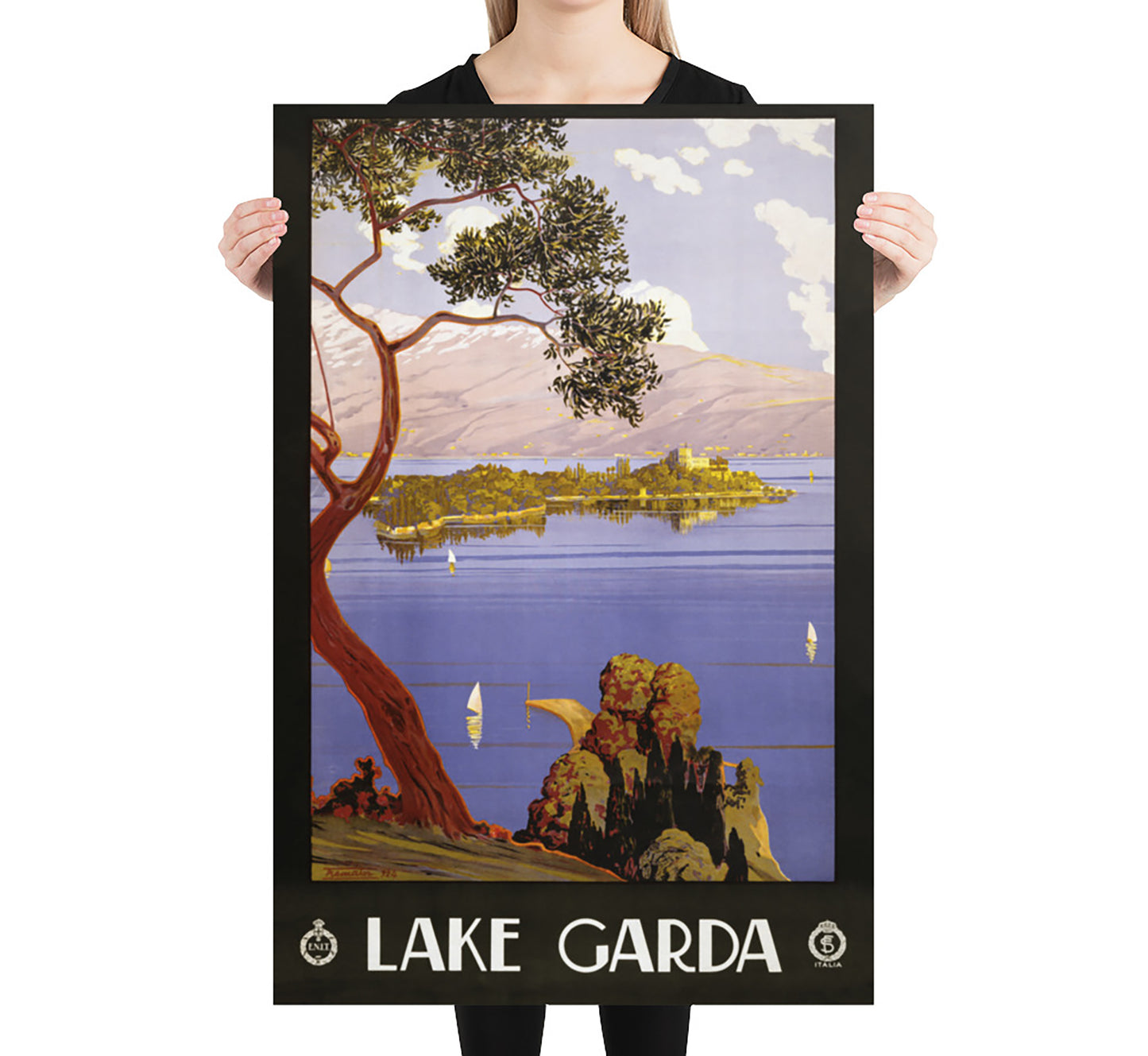 Lake Garda, Italy vintage travel poster by Serverino Trematore, c. 1924.